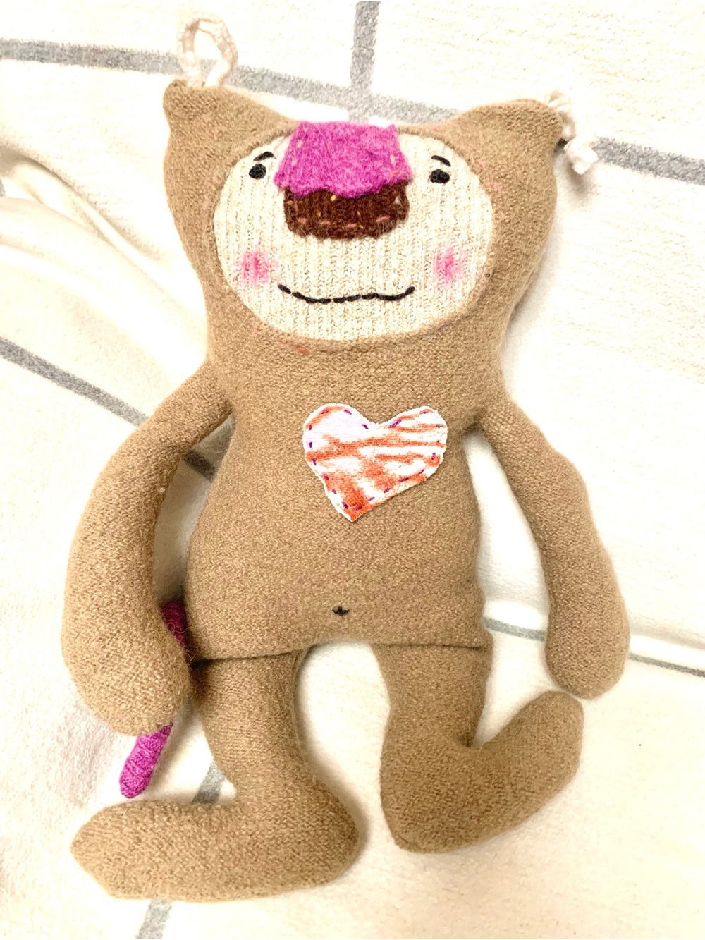 Wool oh wool! Pecan cat upcycled sweater handmade stuffy animal